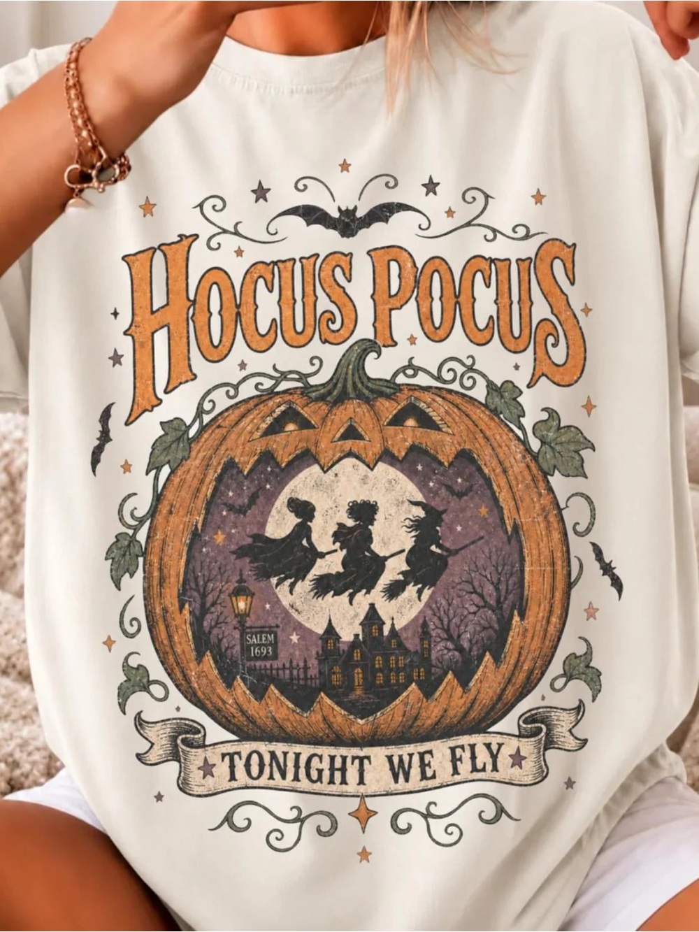 Hocus Pocus Cream Graphic Halloween Tee